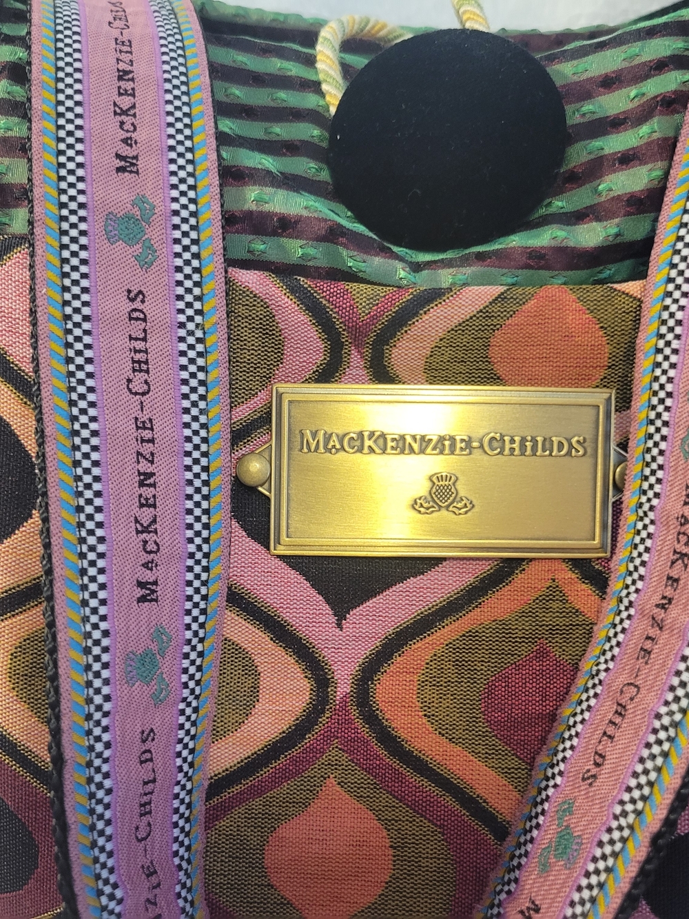 Mackenzie-Childs Multicolor Patterned Tote Bag - Pink/Orange Accents - Picture 2 of 7